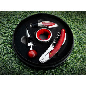 ชุด set อุปกรณ์ไวน์ 4 ชิ้นที่เปิดไม้แท้ ในกล่องหนังสีดำกลม สัมผัสนิ่ม เหมาะแก่เป็นของฝาก ส่งฟรี แถมฟรีที่เปิดฝาฟลอยด์