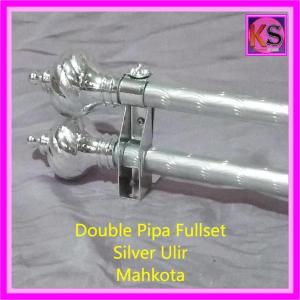 Double Pipa FullSet Batang Ulir 4 METER Mahkota Besi Tiang Gorden Tirai Pintu Jendela