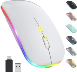 MD LED Wireless Mouse Rechargeable Slim Silent Mouse 2.4G Portable Mobile Optical Office Mouse with USB & Type-c Receiver 3 Adjustable DPI for Notebook PC Laptop Computer Desktop
