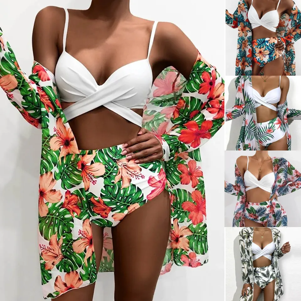 Sexy 3pcs Set Swimwear Bikini with Cover Up Fashion Printed