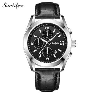 Sunlifex Jam Tangan Pria Kuarsa Bulat Bisnis Klasik Tali Kulit Jam Tangan Cowok COD