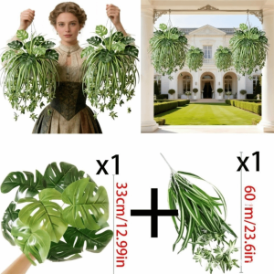 CUFEI Decorative Artificial Plants Chlorophytum Style Simulated Turtle Leaf Wall Hanging Plant  Green Artificial Faux Plants Wedding Decoration