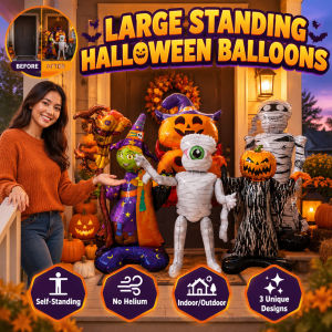 Large Halloween Standing Balloons Witch Pumpkin Inflatable Decorations Big Foil Balloons Halloween Party Backdrop Home Event Supplies