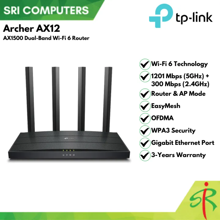 TP-LINK Archer AX12 AX1500 Dual-Band Wi-Fi 6 Router [3-YEARS WARRANTY]