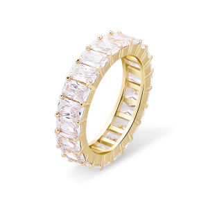 Europe and America ins Popular 5mm Rectangular zircon hip-hop womens diamond ring real gold plated full of diamonds trendy hiphop Ring