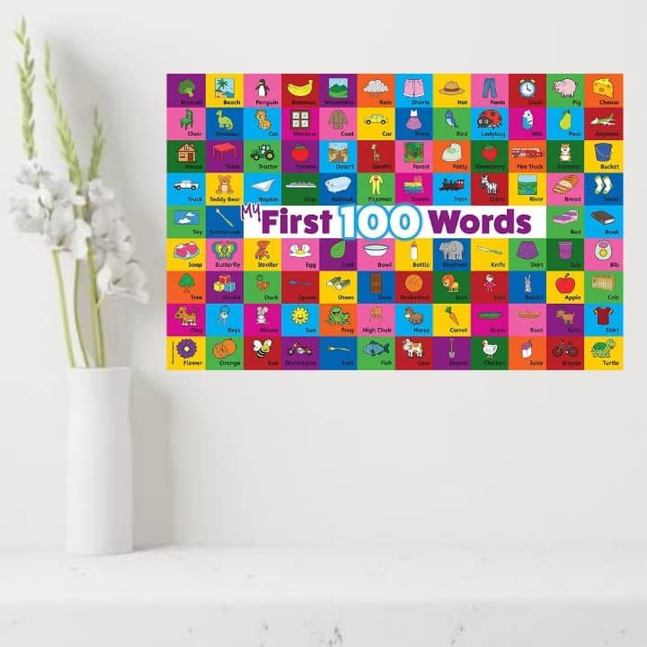 Laminated My First 100 Words Chart for Kids, Learners and Educators, Colorful Educational Charts