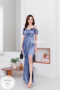 ES443 ชุดราตรีผ้าซาตินเนื้อหนานุ่มยืดหยุ่นดีมากค่ะ ผ้ามีน้ำหนัก เกรดpremium แพทเทิร์นเป๊ะมาก เหมาะใส่ออกงานสวยหรู เริด เสริมฟองน้ำ