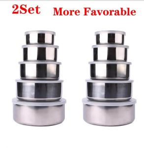 5Pcs Salad Mixing Bowl Set Stainless Steel Multipurpose Soup Basin 5 Sizes Nesting Bowls for Kitchen Cooking Baking Food Storage2026