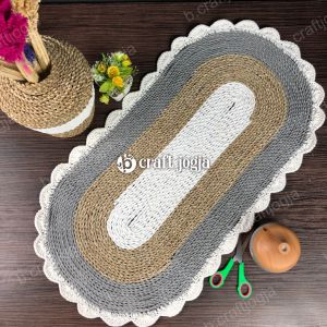 Taplak Meja Tamu Anyaman Seagrass Oval Table Runner Seagrass Ukuran 40x80 cm Kerajinan B.Craftjogja