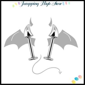 【Jumpping】 ต่างหูเจาะรูปเขาปีศาจน่ารักสำหรับผู้หญิงผู้ชายเครื่องประดับ Y2K สีเงินแบบกอธิคต่างหูกระดูกหูเครื่องประดับ