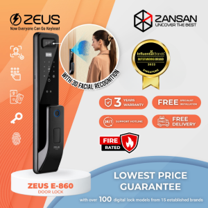 [Best Bundle Deal] Zeus E-860 Face Recognition Door Lock (Optional S-350G Gate Lock) - Face Recognition/ PIN/ RFID/ Fingerprint/ Keys
