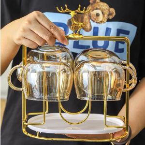 Giá úp ly giá úp cốc đầu hươu mạ vàng ( có TẶNG KÈM KHAY HỨNG XANH)