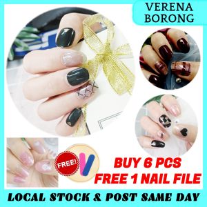 DIY Nails Sticker Girl Fingernails Sticker【BUY 6 Units FREE 1 Nail File】Cute Women Finger Nails Sticker Waterproof Exquisite Non-Toxic Manicure Sticker Ready Stock - Verena Borong