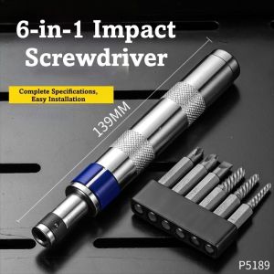 WAYCAI Universal Hex Handle Impact Screwdriver Set 6 in 1 Broken Screws Remover Fasteners Remover Tool Durable Rusted Fasteners Remover Reversible Impact Driver For Hardware Repair