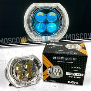 LAMPU BILED ALA ALA 4 LENSA MINI 4 INCHI 28 WATT 5 KABEL LAMPU UTAMA PROJIE BILED 4 MATA LED SUPER TERANG ORIGINAL MOSCOW DC 12 - 80V Projie Billed Cahaya Laser Cut Off mini 4inch High Low plus Shroud devil ANGEL EYE SENJA JAUH DEKAT