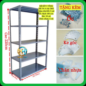 TẶNG ỐC+BÁT+CHÂN NHỰA] Kệ sắt V lỗ Cao 220cm x Rộng 40cm x Dài 100cm - 5 tầng lắp ghép đa năng