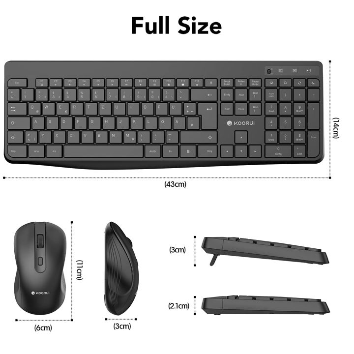 KOORUI BK0104 Wireless Keyboard and Mouse Combos, 2.4G Silent Full Size ...