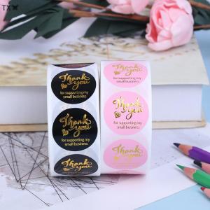 SHNGki 500Pcs Cảm ơn bạn Sticker trang trí đám cưới con dấu dập nóng màu hồng đen Nhãn Tròn