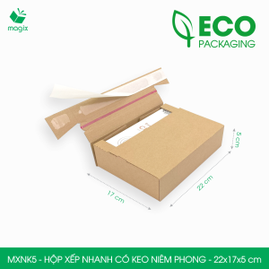 MXNK5 - 22x17x5 cm - 60 hộp carton đóng hàng xếp nhanh có keo niêm phong - Hộp gói hàng hộp quà