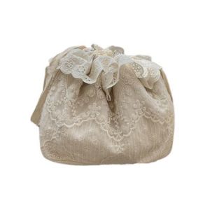 CAN COOK Phong cách Hàn Quốc Túi hoa ren có dây rút In ấn Dây chuyền ngọc trai Túi gói Thường ngày Túi lưu trữ Túi xách Bucket Bundle Phụ nữ