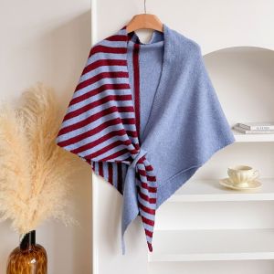 COMEINSTORE20E2 Striped Pattern Wool Triangle Scarf Warm Soft Knitted Triangular Scarf Multi-functional Winter Shawl Wrap Women