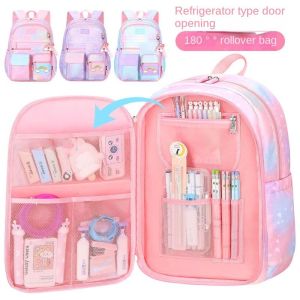 CRNGW สายรุ้ง กระเป๋าเป้เด็ก ประตูเปิดแบบตู้เย็น แบบเปิดข้าง กระเป๋านักเรียน แฟชั่น การเดินทาง กระเป๋าสะพายไหล่ สาวๆ