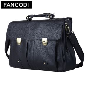 FANCODI Lychee Cowhide Grain Leather Briefcases For Men 15" Laptop Bag High-Grade Tote Business Handbag Male Office Shoulder Bags Large Capacity Messenger Bag Black M012