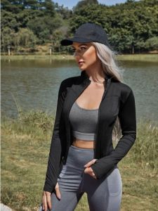 (LUCKY SEVEN) Women Full Zip-up Yoga Top Workout Running Jacket With Thumb Holes and side Pocket Stretchy Fitted