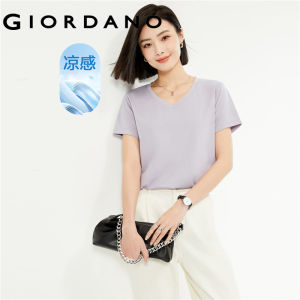 GIORDANO Women T-Shirts Ice Cooling V-Neck Soft Smooth Tee Short Sleeve Summer Simple Basic Fashion Casual Tshirts 05324419