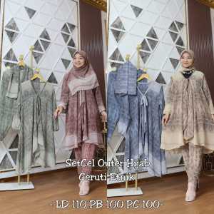 Setcel Outer Syari Naira Etnik ( 1 set Atasan + Celana + Pashmina )