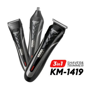 Clipper Kemei KM-1419 3 in 1 Alat Cukur Rambut Kumis Jenggot dan Bulu Hidung Elektrik setara KM 1419 + GUNTING SASAK