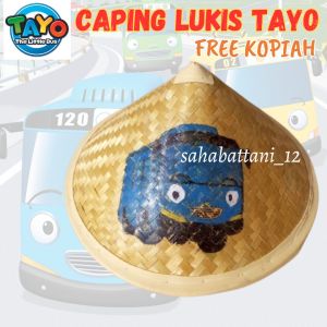 Caping kecil untuk anak lukis motif kartun tayo free custom / topi caping lukis