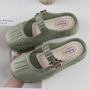 Azgalery SPT-63 Sepatu Sandal Selop Wanita Cewek Karet PVC Tali Kerut Gesper Bunga Fashion Korea Lucu Kekinian COD