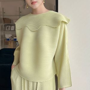 Miyake High-End Pleated Designer Casual Top T-Shirt (Flower Collar Detachable) #1891 (Only Top)