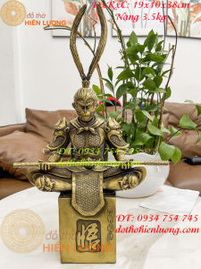 Tượng tôn ngộ không ngồi thiền chữ phúc bằng đồng (DxRxC 19x10x38cm)