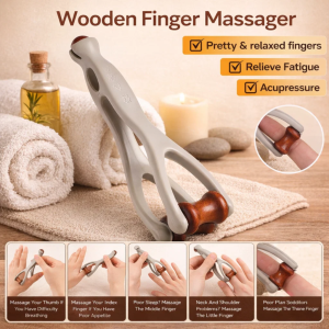 Wooden Finger Massager Hand Joint Meridian Scraper Massage Roller Meridian Acupressure Stick Unblocking Lengthening Tool