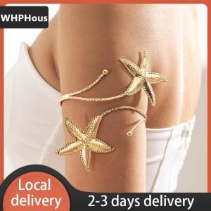 [COD] WHPHous Ship within 24 hours Fashion Boho Metal Starfish Cuff Bracelet Bangle For Women Punk Summer Beach Travel Open Adjustable Arm Bracelet Jewelry