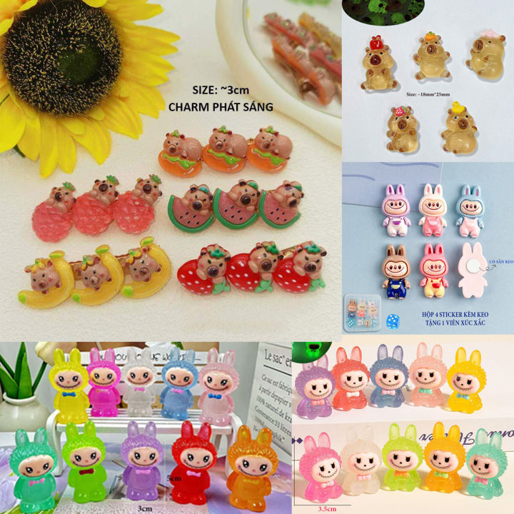 Charm Labubu Capybara Kuromi Trang Trí Mũ Bảo Hiểm, Ốp Lưng Sticker nổi