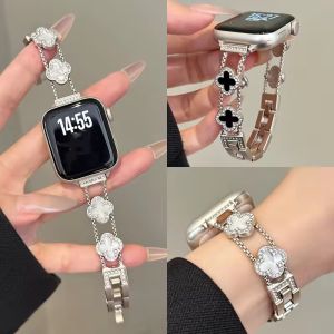 Four-leaf Clover Strap For Apple Watch Series 11 10 9 8 7 6 band 46mm 42mm 45mm 41mm 44mm 40mm Smartwatch Stainless Steel Bracelet Link iwatch band Ultra3 Ultra 2 49mm strap Jewelry Women Wristband