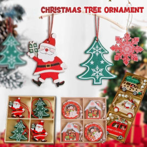 8/12PCS Christmas Tree Santa Claus Ornaments Set DIY Wooden Xmas Hanging Pendants Christmas Decor