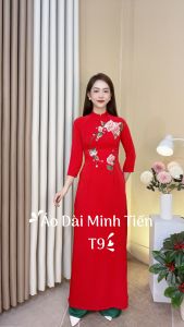 Áo Dài Lụa Mỹ Cao Cấp Họa Tiết Thêu Thủ Công Tỉ Mỉ - Mã T9