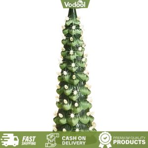 [VSC] Colorful LED Mini Christmas Tree with LED Lights Hand-Painted Resin Christmas Tree for Home Office Desktop Decoration