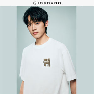 Giordano Men Abstract wolf turf embroidery short sleeve tee​ Free Shipping 18026723
