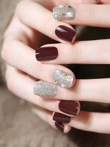 穿戴式美甲贴假指甲贴成品甲片可拆卸学生女反复用法式可摘戴网红Seni kuku boleh pakai pelekat kuku palsu kepingan kuku siap boleh tanggal wanita pelajar penggunaan berulang Perancis pakai selebriti Internet