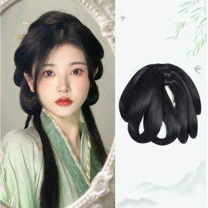 Y2K2 1/3/4pcs สไตล์จีนจีน วิกคอสเพลย์ Hanfu โบราณโบราณ ไฟเบอร์ทนความร้อน วิก Hanfu แบบดั้งเดิม แฟรี่ ขนปุยฟู วิกผมย้อนยุค ผู้หญิง/เด็กผู้หญิง