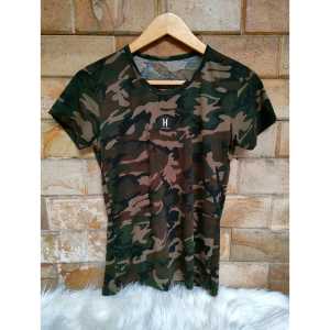 O-Neck Army Lengan Pendek - Kaos Wanita Motif Army/Loreng