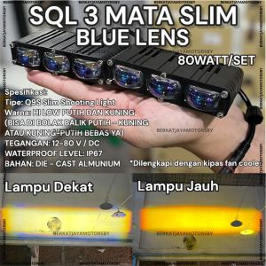 LUMINOS LAMPU TEMBAK SOROT SLIM SQL 3 MATA Q9 Q9S BLUE LENS 2 WARNA WHITE YELLOW LASER HI LOW UNTUK MOBIL DAN MOTOR MINI PROJECTOR 3 MATA MINI PROJIE SLIM 3 MATA