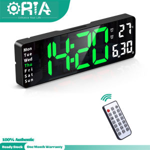 ORIA Large Digital Wall Clock with Remote 13" Large Display LED Alarm Clock with Time Date Temp Week Desk Clock with Countdown Function 12/24H Adjustable Brightness for Living Room Gym Shop Warehouse Office Classroom Decor