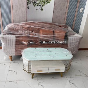 Bàn trà hột xoài mặt kính kèm tủ gỗ cao cấp - thương hiệu Ngọc Mai - bh 1 năm