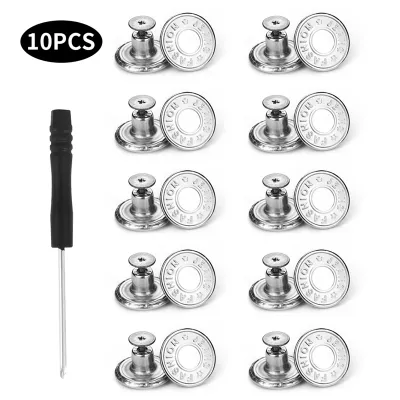 10Pcs Metal Jeans Buttons 17mm Replacement No Sewing Screw Button Repair Kit Nailless Removable Jean Buckles Clothing Pants Pins